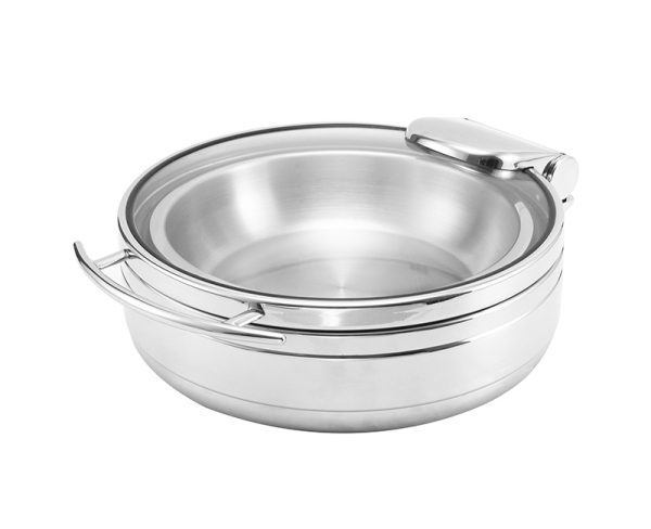 Imperus Stainless Steel Round Induction Chafing Dish – 6 Litre (38 cm) With Full Area Glass Vision Lid