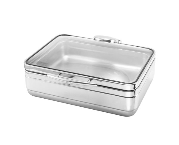 Imperus Stainless Steel Square GN2/3 Induction Chafing Dish – 5.1 Litre With Full Area Glass Vision Lid