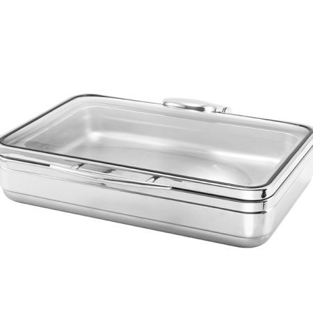 Imperus Stainless Steel Rectangle GN1/1 Induction Chafing Dish – 8.3 Litre With Full Area Glass Vision Lid