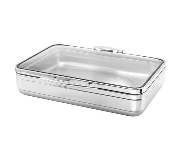 Imperus Stainless Steel Rectangle GN1/1 Induction Chafing Dish – 8.3 Litre With Full Area Glass Vision Lid