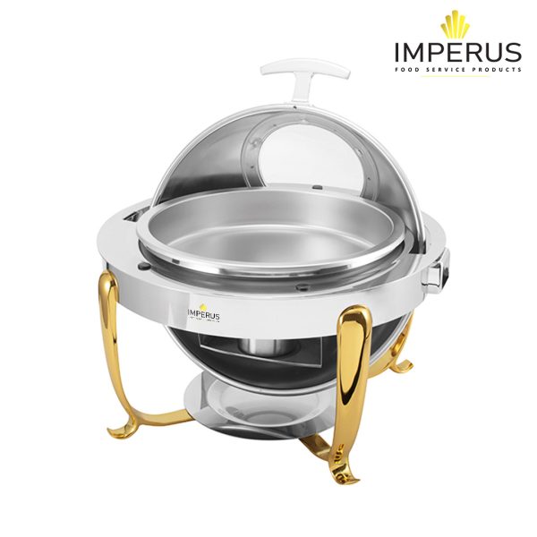Imperus SS Round Chafing Dish - Chrome Gold legs
