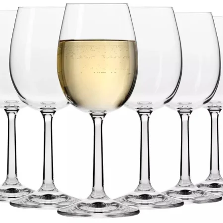 Krosno White Wine Glasses | Set of 6 | 250 ML | Pure Collection | Crystalline Glass | Dishwasher Safe | Elegant Long Stem Design