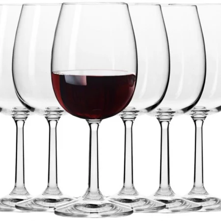 Krosno Red Wine Glasses | Set of 6 | 350 ML | Pure Collection | Crystalline Glass | Long Stem | Dishwasher Safe
