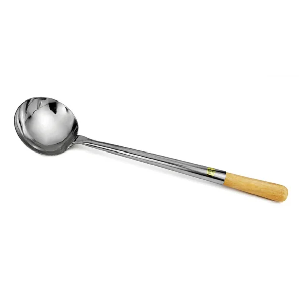 Imperus Chinese Cooking Ladle with Wooden Handle – Heavy-Duty Stainless Steel, Available in 3 Sizes (8 cm, 10 cm, 12 cm) – Ideal for Stir-Frying, Sauteing & High-Heat Cooking