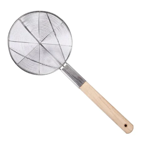 Imperus Stainless Steel Skimmer with Wooden Handle - 32 cm – Heavy-Duty Deep Bowl Strainer for Frying, Draining & Skimming