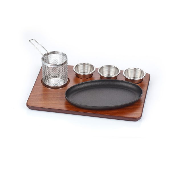 ABM CAST IRON OVAL FAJITA SERVING SET - MDF