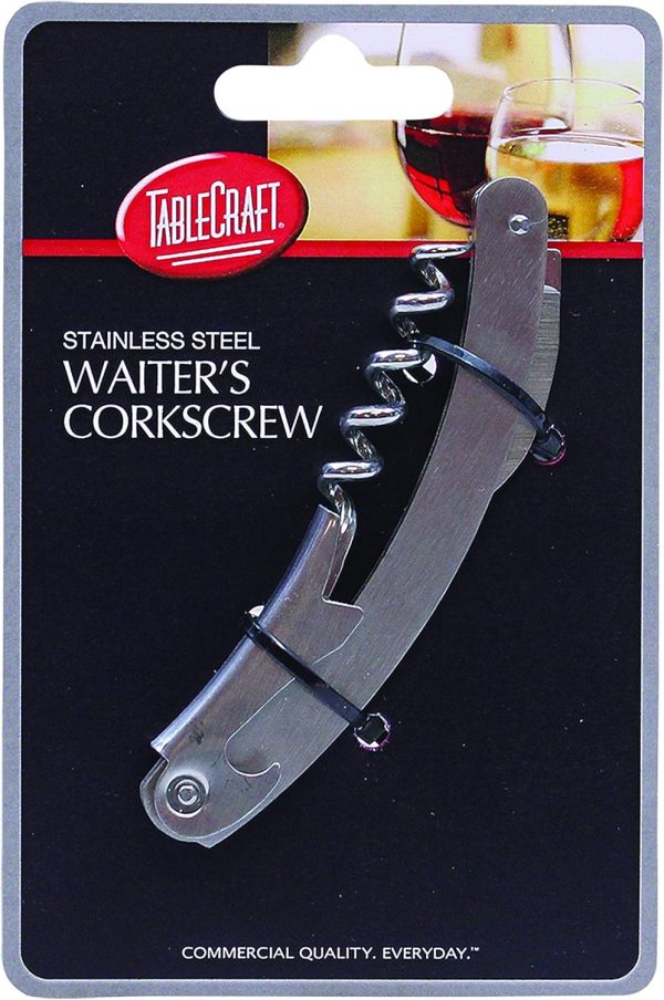 Tablecraft Stainless Steel Matte Finish Waiter's Corkscrew, Metallic H1228C