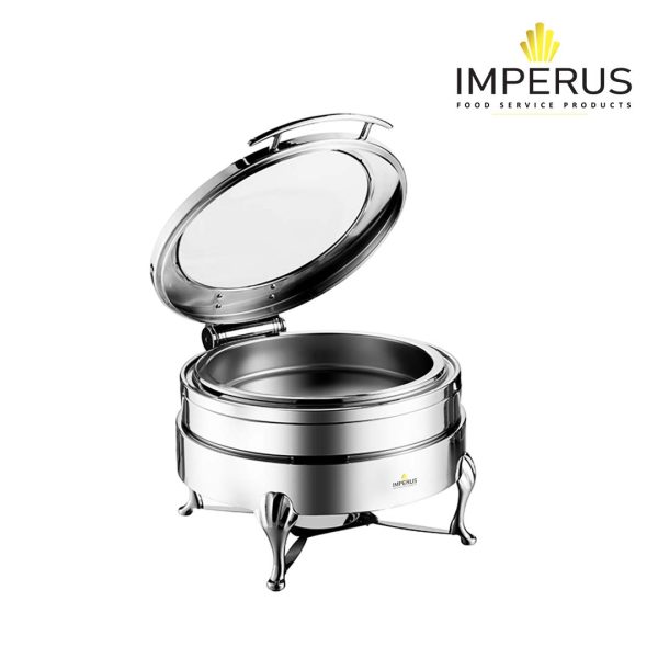 Imperus Stainless Steel Round 38 cm Induction Chafing Dish – 6 Litre With Full‑Area Glass Vision Lid