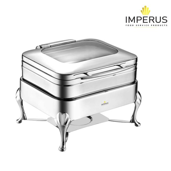 Imperus Stainless Steel Square GN 2/3 Induction Chafing Dish – 5.1 Litre With Full‑Area Glass Vision Lid