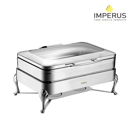 Imperus Stainless Steel Oblong GN 1/1 Induction Chafing Dish – 8.3 Litre With Full‑Area Glass Vision Lid