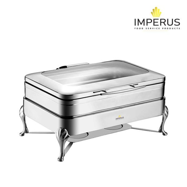 Imperus Stainless Steel Oblong GN 1/1 Induction Chafing Dish – 8.3 Litre With Full‑Area Glass Vision Lid