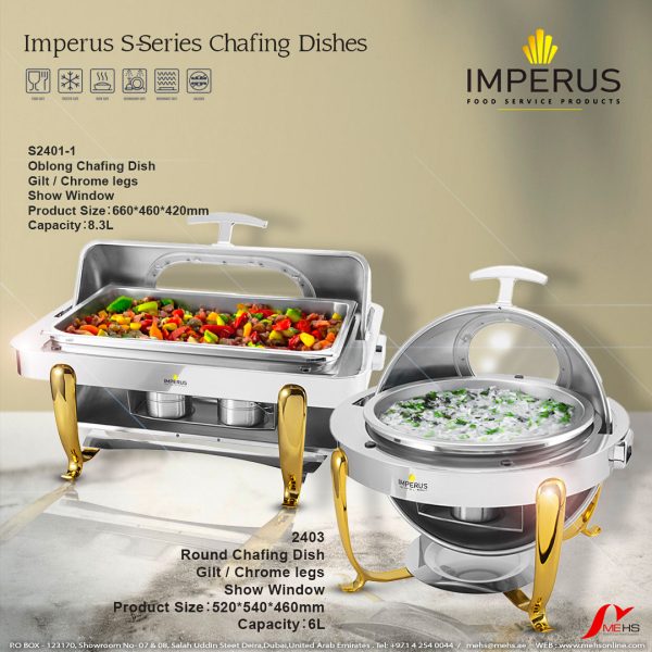 Imperus SS Round Chafing Dish - Chrome Gold legs - Image 3
