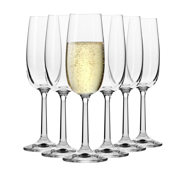 Krosno Champagne Glasses | Set of 6 | 170 ML | Pure Collection | Crystalline Glass | Dishwasher Safe | Elegant Flute Design