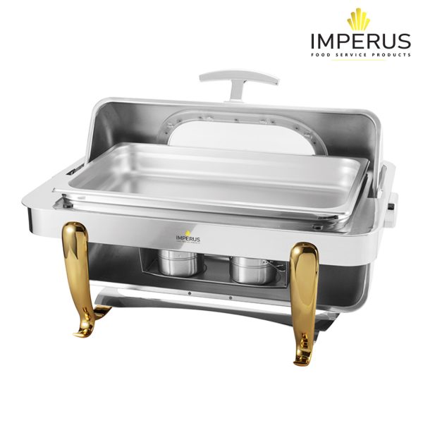 Imperus S-Series SS Oblong Chafing Dish - Chrome Gold legs