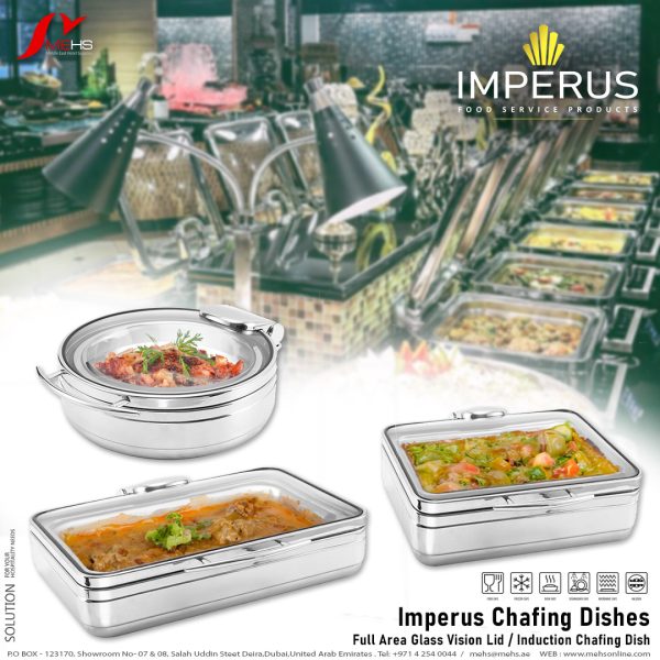 Imperus Stainless Steel Square GN2/3 Induction Chafing Dish – 5.1 Litre With Full Area Glass Vision Lid - Image 2