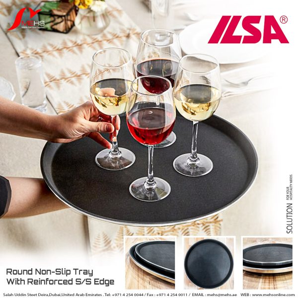 ILSA Serving Tray - Premium Non-Slip Fiberglass – Round with Reinforced Stainless Steel Edge - Image 5