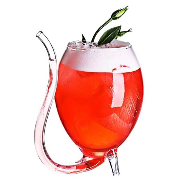 Bar Infusion 300ml Kangaroo Wine Cocktail Glass with Straw Tube – Unique 2-Leg Design