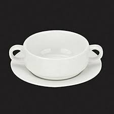 Zeno White Porcelain Soup Cup With Handle & Saucer 200ml- 4 Pcs Set