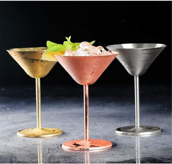 Bar Infusion Triangular Martini Mugs -304 Stainless Steel – Shatterproof Gold Cocktail Glasses for Parties, Outdoor Events & Elegant Entertaining