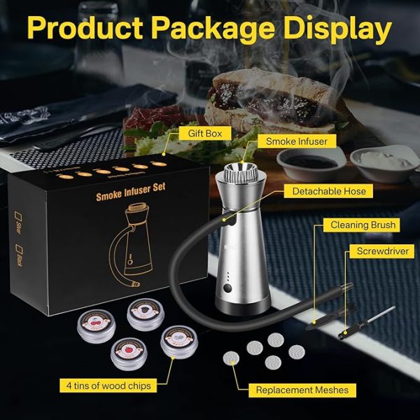 Bar Infusion Taper Silver Cocktail Smoker Gun Set - Image 3