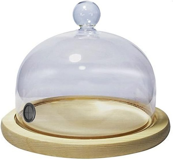 Bar Infusion 18cm Round Glass  Cocktail Fumigator Cover With Wooden Base - Image 2